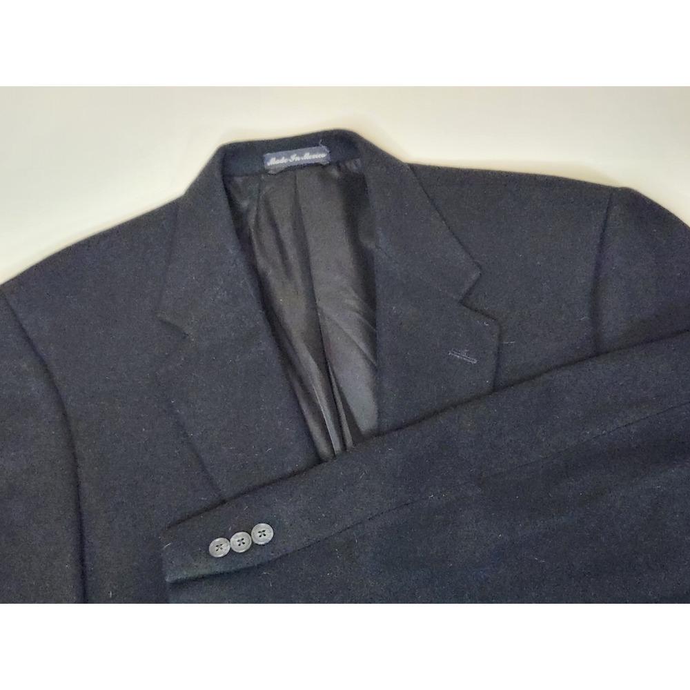 Roundtree and Yorke Suit Jacket Blazer Mens Size 44L Black Camel Hair